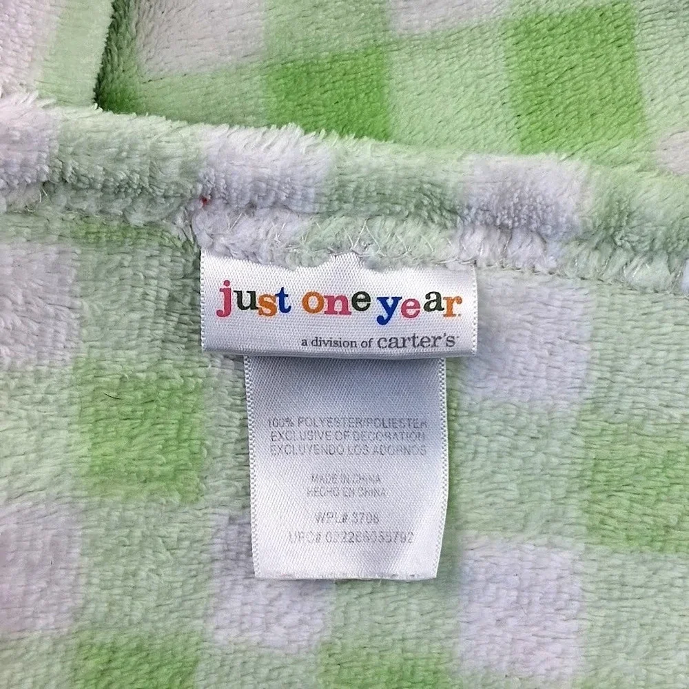 Carters Just one Year Baby Green White Gingham Giraffe Duck Love You Blanket
